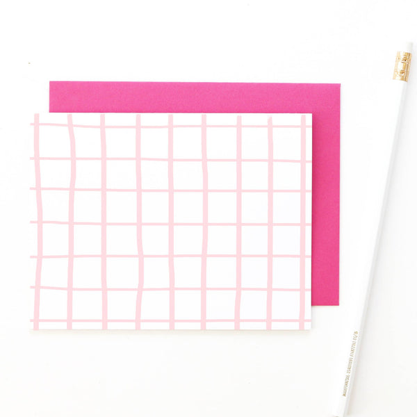 Boxed Stationery - Pink and White Grid - Set of 8